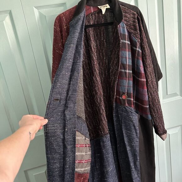 Vintage Zoe Patchwork Oversized Long Line Sweater Cardigan One Size Mixed Media - Picture 9 of 16